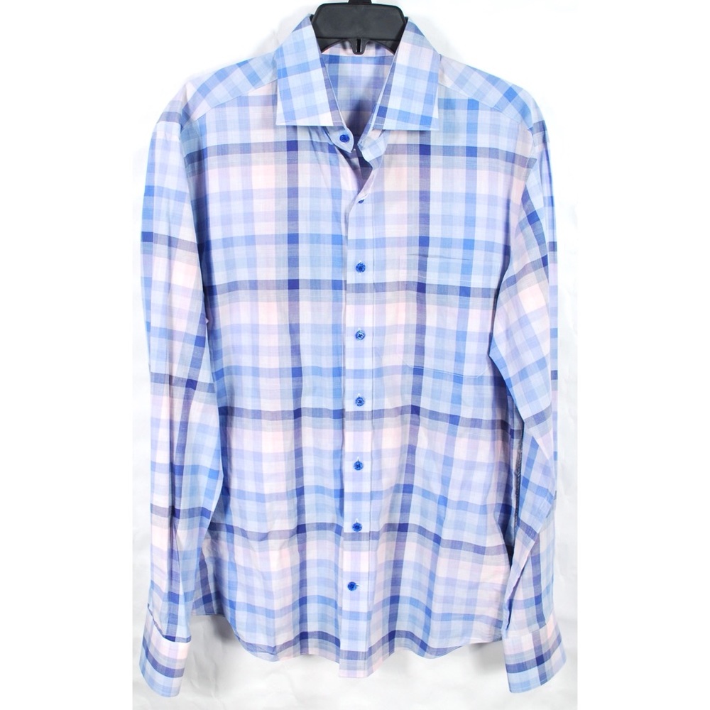 J Hilburn Blue Pink Check Bespoke Dress Shirt